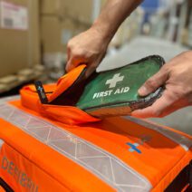 Personal first aid kit in quick access front pouch