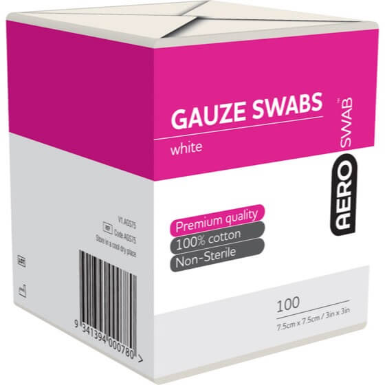 AEROSWAB Non-Sterile White Gauze Swab 7.5 x 7.5cm Pack/100 (8PLY)>