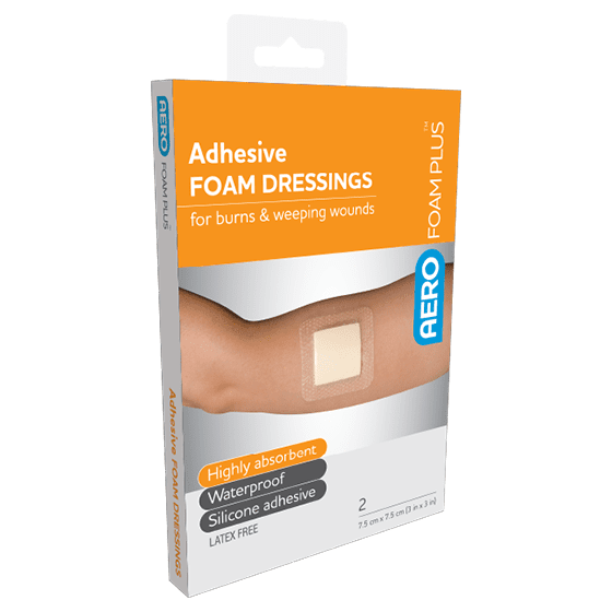 AEROFOAM PLUS Adhesive Foam Dressings 7.5 x 7.5cm Box/2 Aero Healthcare