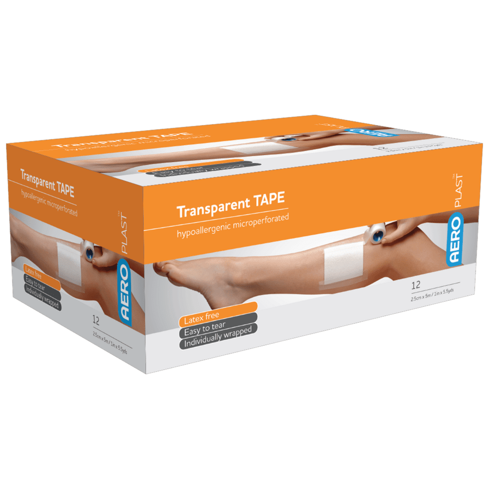 AEROTAPE Transparent Plastic Tape 2.5cm x 5M Box/12 Aero Healthcare