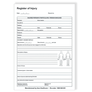 AEROSUPPLIES Register of Injuries Duplicate Pad (25 pages)