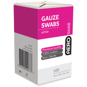 AEROSWAB Non-Sterile White Gauze Swab 5 x 5cm Pack/100 (8PLY)