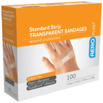 AEROPLAST Transparent Standard Strip 7.2 x 1.9cm Box/100