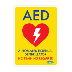 CARDIACT Yellow Poly AED Sign – No Training Required 22.5 x 30cm