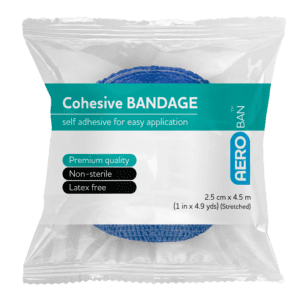 AEROBAN Blue Cohesive Bandage 2.5cm x 4.5M Wrap/12