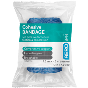 AEROBAN Blue Cohesive Bandage 7.5cm x 4.5M Wrap/12