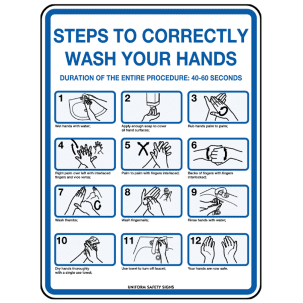 Poly Hand Washing Steps Sign 30 x 22.5cm