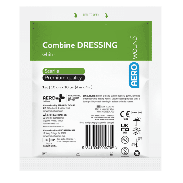 AEROWOUND Combine Dressing 10 x 10cm Bag/50 - Customers also search for: baremedical 2309087 Dressing Combine 10Cm X10M Roll White N/S,Livingstone LM090X127BN Melior Combine Dressing Pads,9 x 12.7 cm,Nonwoven,Cotton Filled,Sterile,1/Pack,130/Dispenser Box,Sentry NWC001 Non-Woven Combine Dressing,Sentry NWC001,ACD Aerowound Combine Dressing,2050 Combine Dressing 10cm x 10cm,11013010 Sage Combine Dressing,SB890 Surgical Basics Combine Dressings 10x12cm Display Of 25,10205001 Combine Dressing Pad 10cm x 10cm