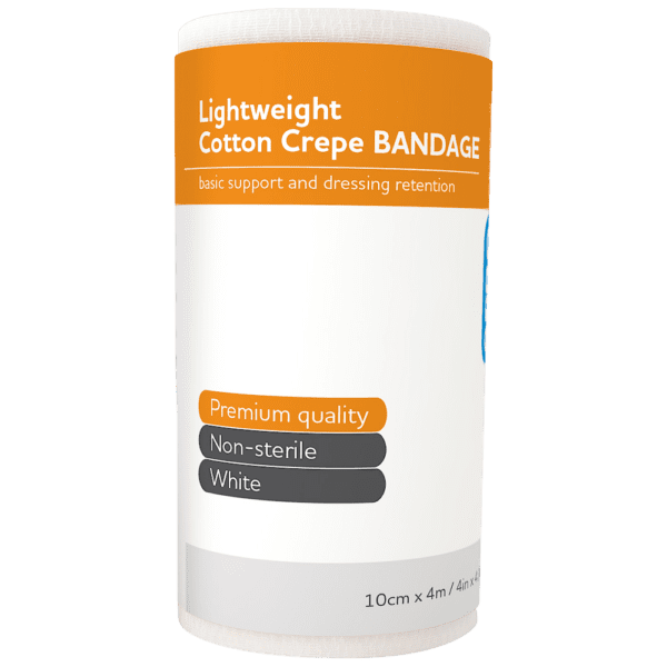 AEROCREPE Light Cotton Crepe Bandage 10cm x 4M Wrap/12 - Customers also search for: Livingstone CRBW100LL Livingstone Crepe Bandage,Medium Weight,10cm x 4 metres,Wrinkled,100 Percent Cotton,Loose Roll Only,Livingstone CRBW100L Livingstone Crepe Bandage,12 per pack,MEDICREPE ACL004 MEDICREPE Cotton Crepe Bandage  Unstretched,MEDICREPE ACS004 MEDICREPE Cotton Crepe Bandage  Unstretched,MedStock MS10LCB MedStock LghtCrepeBand 10cmx1.6mx12,10104413 S+M Elastic Crepe Bandage Light