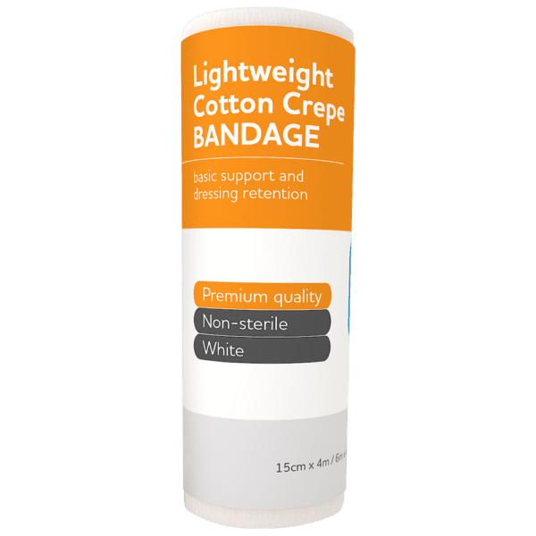 AEROCREPE Light Cotton Crepe Bandage 15cm x 4M Wrap/12 - Customers also search for: Livingstone CRBW100LL Livingstone Crepe Bandage,Medium Weight,10cm x 4 metres,Wrinkled,100 Percent Cotton,Loose Roll Only,Livingstone CRBW100L Livingstone Crepe Bandage,12 per pack,MEDICREPE ACL004 MEDICREPE Cotton Crepe Bandage  Unstretched,MEDICREPE ACS004 MEDICREPE Cotton Crepe Bandage  Unstretched,MedStock MS10LCB MedStock LghtCrepeBand 10cmx1.6mx12,10104413 S+M Elastic Crepe Bandage Light