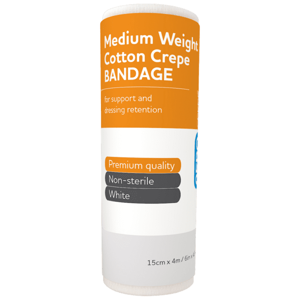 AEROCREPE Medium Cotton Crepe Bandage 15cm x 4M Wrap/12 - Customers also search for: baremedical 2309125 Bandage Crepe 10Cm X 1.5M Cotton White N/S Unstretched,Lymphlex LOR003 Lymphlex Short Stretch Compression Bandage,MEDICREPE ACC004 MEDICREPE Cotton Crepe Bandage  Unstretched,Sentry ACC001,Surviv-A-Wrap CRBW100S Surviv-a-wrap Crepe Bandage,Medium Weight,10cm x 4 metres,Wrinkled,12 per Pack,Surviv-A-Wrap CRBW100SL Surviv-a-wrap Crepe Bandage,Loose Roll Only,SURVIVAL CREPE Pressure bandage,medium weight,10cm x 1.8m unstretched,Trafalgar 856723 Medium Support Crepe Bandages - 10cm x 2m,Universal Choice CRBW100UB1L Universal Crepe Bandage,10cm x 1.8m Unstretched,4m Stretched,Loose,A37607 First Aiders Choice Fac Medium Support Crepe Bandage W10cm,21230 Crepe Medium 10cm x 2m,1060 Heavy Crepe Bandage -10cm x 1.5m,1085 Medium Crepe Bandage -10cm x 1.5m,12604213 Healband Crepe Bandage Medium Cotton,SB665 Surgical Basics Crepe Bandage 10cm X 1.6m,10301014 Crepe Bandage Medium 10cm