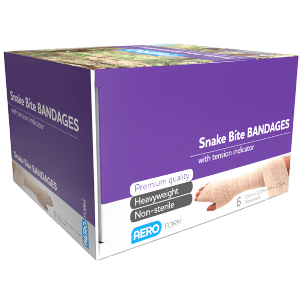 AEROFORM Snake Bite Bandage with Indicator 10cm x 10.5M Box/6 - Customers also search for: Smith & Nephew 36361486 Primacrepe Band Hvy Tan 15cm x 2.3m,SURVIVAL SMART SMART Bandage (Snakes & Funnel-webs),Trafalgar 102820 First Aiders Choice - Snake Indicator Bandage,EB100 Evo-Bandage Premium Snake Bite Bandage,10cm,Latex Free,A49956 Snake Bite Indicator Bandage,SNAKEBDG Snake Bite Bandage with stretch indicator,106403 Bandage Snake Bite 10cm x 10.5m,SB905 Snake Bite Bandage 10cmx10.5m Tension Indicator,10301055 Snake Bite Bandage with Indicators 10cm x 10.5m