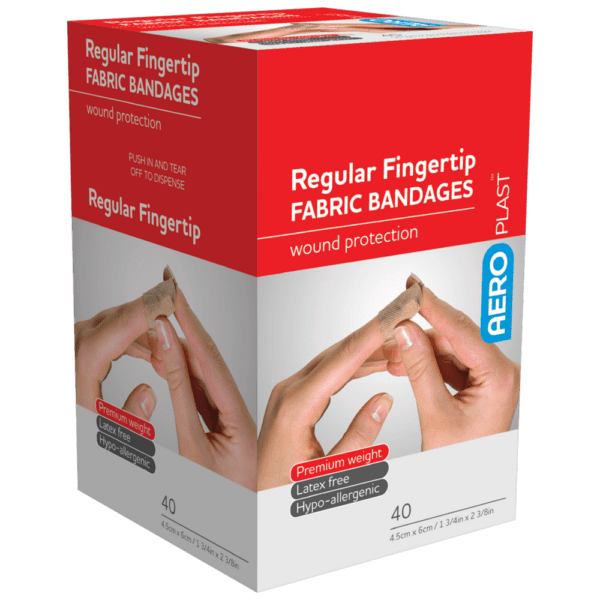 AEROPLAST Premium Fabric Regular Fingertip Dressings 6 x 4.5cm Box/40 - Customers also search for: bandaid,fabric strip,First Aid Only H119 3/4"x3" Heavy Woven Fabric Bandages,100/box,Medique 61433 7/8" x 3" Flexible HW Strip Bandages,Trafalgar 42510 ELASTOPLAST FABRIC STRIPS PK100,P13 P13,Adhesive Plasters,Fabric,72 x 19mm,100pk,44003 Bandaid  Dressing Strip 7.5cm x 1m,BAF501 AEROPLAST Fabric Dressing Strips 100 pack