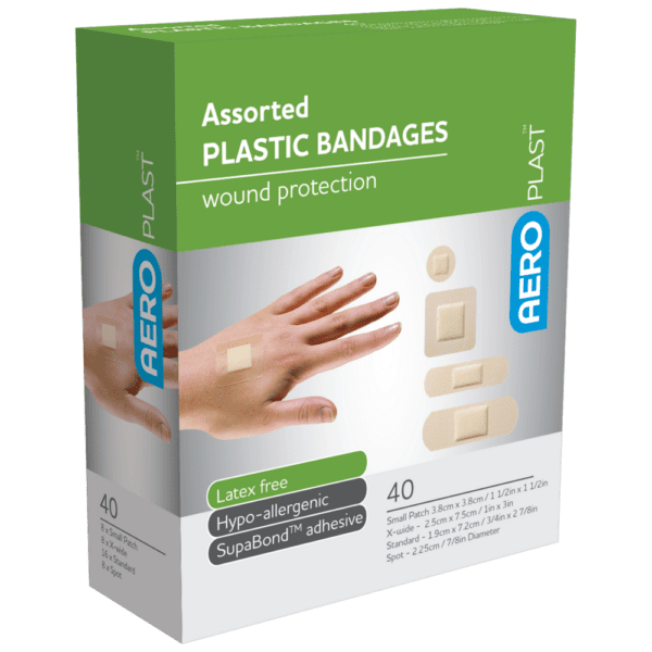 AEROPLAST Plastic Assorted Dressings Box/40 - Customers also search for: bandaid,Band - Aid 37206127,First Aid Only G155 3/4"x3" Plastic Bandages,100/box,Johnson & Johnson 3720612704 Bandaid Plst Strp 100,Medique 102133 3/4" x 3" Plastic Strip Bandages,Trafalgar 41007 ELASTOPLAST PLASTIC STRIPS PK100,P12 P12,Adhesive Plasters,Plastic,72 x 19mm,100pk,S646 Adhesive Strip Medical Rapaid,S628 Band Aid J3510 Adhesive Bandages Pkt 100,S632 L/Plast S72590-01 Plastic Strips Pkt 100,62610511 Healband Plastic Strips,72x20mm,50's,13010004 Bodichek Strips Plastic 72x20mm Sterile,SB874 Surgical Basics Plastic Strips 75 Per Pack,9300610000000 Fabric 24's,10201002 Plastic Dressing Strips 1.9cm x 7.2cm (100)