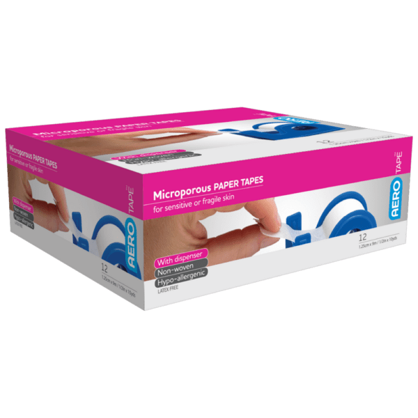 AEROTAPE White Microporous Paper Tape with Dispenser 1.25cm x 9.1M Box/12 - Customers also search for: surgical tape,3M 1530-A 3M Micropore Surgical Paper Tape,Latex Free,12mm x 9.1 metres,Biodegradable,White Colour,24 per Box,3M 70071360070 Nexcare P/T 529 P1/2 12.5mm x24 Tan,3M 70071221686 Nexcare P/T P1/2 12.5mm x24,Livingstone TSLP13X9DIS Liv-Pore Premium Microporous Biodegradable Surgical Paper Tape,13mm x 9 metres,12 Dispensers per Box,Medstock MS125PHA MedStock MprsSurgTape1.25cmx9.1mx24,Sentry HYP001 Paper Tape,54950 Tape Paper  2.5cm x 9.1m,10108111 S+M Hypoallergenic Paper Tape Surgipore,10401001 Hypoallergenic Paper Tape 1.25cm