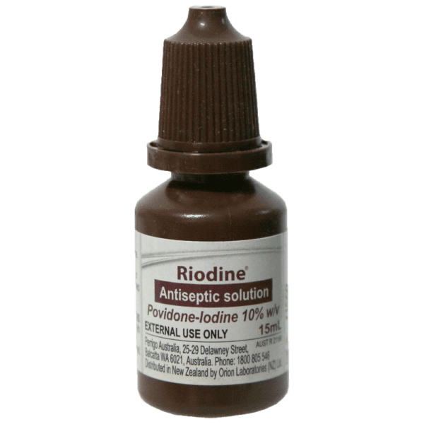 RIODINE 10% Povidone Iodine Solution Dropper Bottle 15ml - Customers also search for: Antiseptics 31019 Betadine Antis Topical Soln 15ml,Orion RIO01561 Orion Riodine 10pct Povidone Iodine Antiseptic Solution,15ml Bottle,Schedule 0,Each,01700A Betadine Liquid 15ml