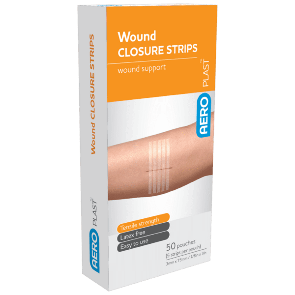 AEROPLAST Wound Closure Strips 3 x 75mm 5 strips/card Box/50 - Customers also search for: AsGUARD SurgiStrip C-04 AsGUARD SurgiStrip Reinforced Skin Closures (10s),N/A Leukostrips  packs,SB871 Surgical Basics Butterfly Closures 10 Per Pack