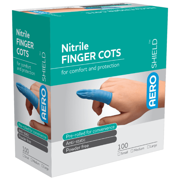 AEROSHIELD Large Nitrile Finger Cots Box/100 - Customers also search for: Trafalgar 34111 FINGER COTS LATEX SML 100,SB240 Surgical Basics Finger Stall Small