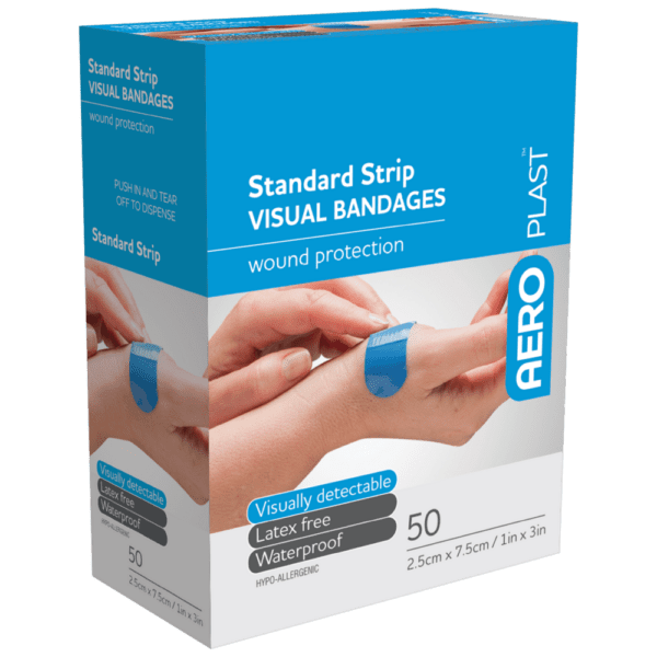 AEROPLAST Premium Visual Strip 7.5 x 2.5cm Box/50 - Customers also search for: bandaid,75Mmx1M Blue Detectable Dressing Strips,13010006 Bodichek Strips Detect Plastic 72x25mm Blue 100's Sterile,10203002 Blue Visual Dressing Strips 7.2cm x 2.2cm (100)