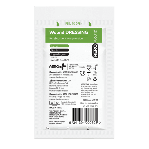 AEROWOUND #13 Wound Dressing 8 x 10cm Bag/12 - Customers also search for: First Aid Only 2-006-001 2" Hema-Flex Bandage Compress,4/box,First Aiders Choice 856731 Wound Dressings,Sentry WD001 Wound Dressing No.13,D6 D6,Wound Dressing,No.13,1pk,D6-BULK D6-BULK,10pk,22900 No. 13 Wound Dressing,AWDS Wound Dressings  Sterile,2080 Wound Dressing No.13,13070030 Bodichek Wound Dressing,10204048 Wound Dressing No. 13 Small