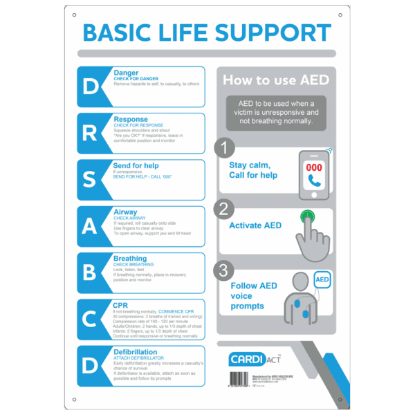 CARDIACT Poly CPR Wall Chart 30cm x 45cm - Customers also search for: Trafalgar 844766 First Aid Posters - Workplace Safety Posters (Blue),RD5300 AED CPR Wall Chart,39550 CPR Resuscitation Instructions (A5)-,AEDCA20 AED CPR Wall Chart (A3),388799 Poster First Aid Resuscitation A2