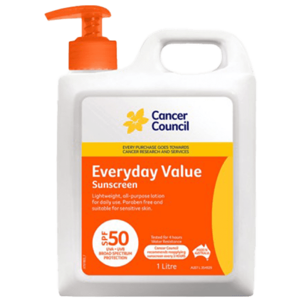 CANCER COUNCIL SPF50 Everyday Value Sunscreen Pump 1L - Customers also search for: A50616 Ultra Protect SPF50+ Sunscreen Bundle,11502016 Hamilton Sunscreen 50+ 1L