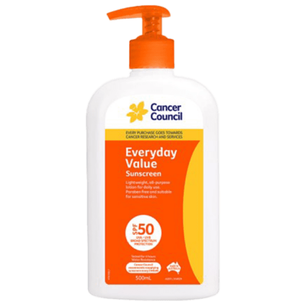 CANCER COUNCIL SPF50 Everyday Value Sunscreen Pump 500mL - Customers also search for: A50616 Ultra Protect SPF50+ Sunscreen Bundle,11502016 Hamilton Sunscreen 50+ 1L