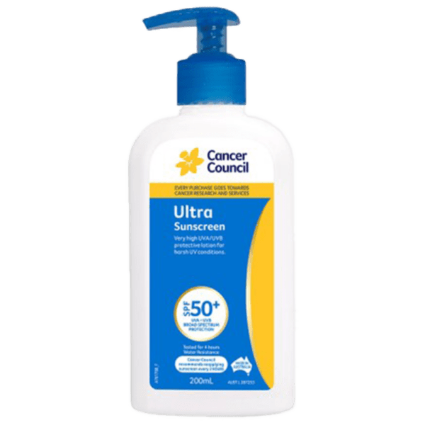 CANCER COUNCIL SPF50+ Ultra Sunscreen Pump 200mL - Customers also search for: A50616 Ultra Protect SPF50+ Sunscreen Bundle,11502016 Hamilton Sunscreen 50+ 1L