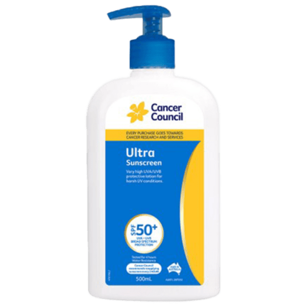 CANCER COUNCIL SPF50+ Ultra Sunscreen Pump 500mL - Customers also search for: A50616 Ultra Protect SPF50+ Sunscreen Bundle,11502016 Hamilton Sunscreen 50+ 1L