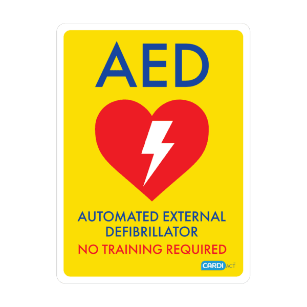 CARDIACT Yellow Poly AED Sign – No Training Required 22.5 x 30cm