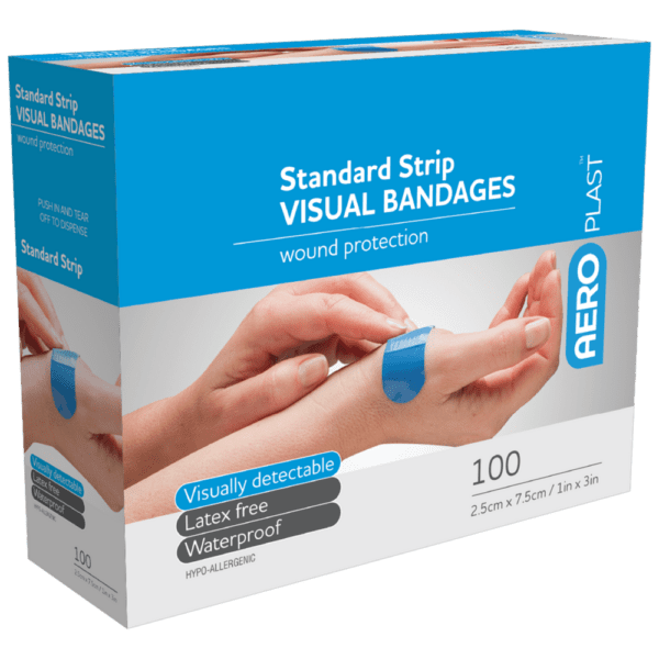 AEROPLAST Premium Visual Strip 7.5 x 2.5cm Box/100 - Customers also search for: bandaid,75Mmx1M Blue Detectable Dressing Strips,13010006 Bodichek Strips Detect Plastic 72x25mm Blue 100's Sterile,10203002 Blue Visual Dressing Strips 7.2cm x 2.2cm (100)