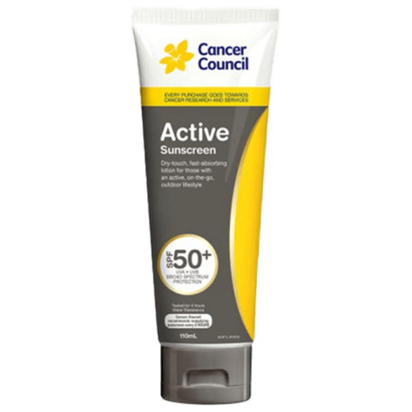 CANCER COUNCIL SPF50+ Active Sunscreen Tube 110mL - Customers also search for: A50616 Ultra Protect SPF50+ Sunscreen Bundle,11502016 Hamilton Sunscreen 50+ 1L