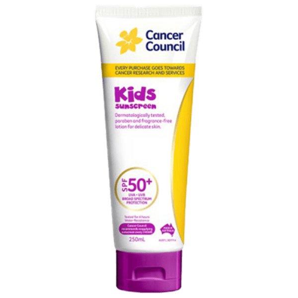 CANCER COUNCIL SPF50+ Kids Sunscreen Tube 250mL - Customers also search for: A50616 Ultra Protect SPF50+ Sunscreen Bundle,11502016 Hamilton Sunscreen 50+ 1L