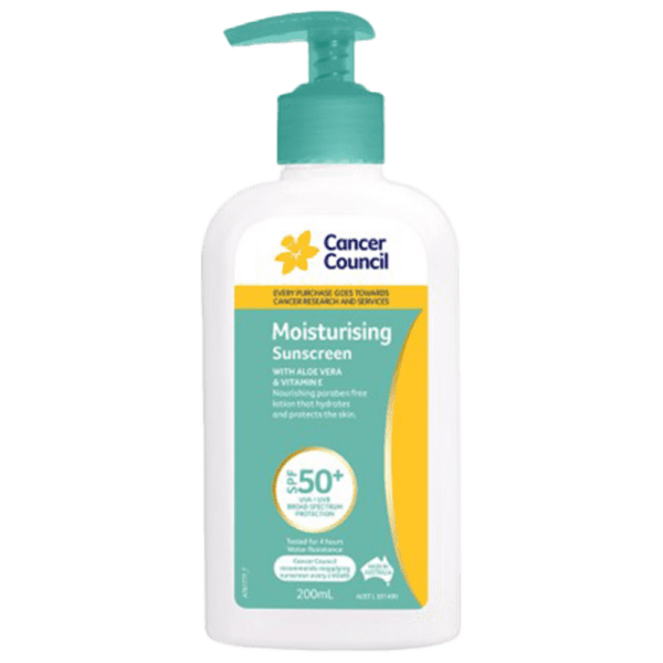 CANCER COUNCIL SPF50+ Moisturising Sunscreen Pump 200mL - Customers also search for: A50616 Ultra Protect SPF50+ Sunscreen Bundle,11502016 Hamilton Sunscreen 50+ 1L