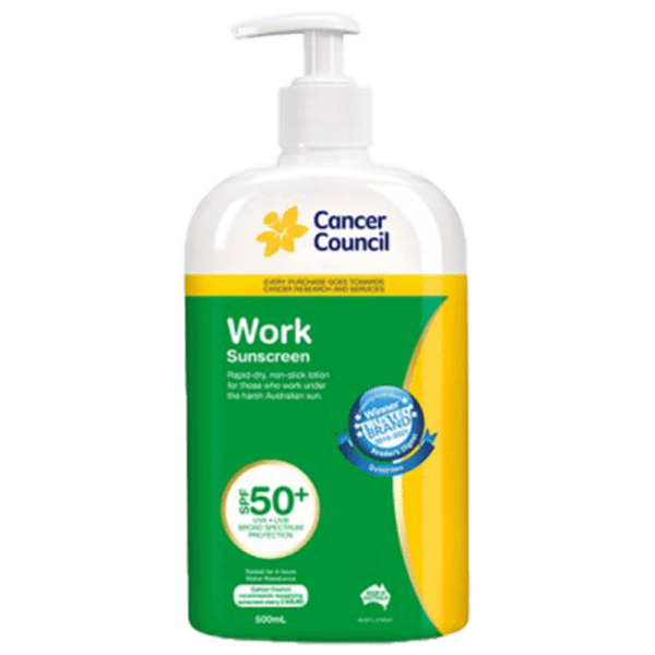 CANCER COUNCIL SPF50+ Work Sunscreen Pump 500mL - Customers also search for: A50616 Ultra Protect SPF50+ Sunscreen Bundle,11502016 Hamilton Sunscreen 50+ 1L