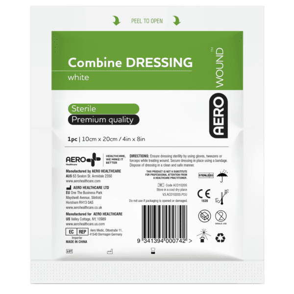 AEROWOUND Combine Dressing 10 x 20cm Bag/50 - Customers also search for: baremedical 2309087 Dressing Combine 10Cm X10M Roll White N/S,Livingstone LM090X127BN Melior Combine Dressing Pads,9 x 12.7 cm,Nonwoven,Cotton Filled,Sterile,1/Pack,130/Dispenser Box,Sentry NWC001 Non-Woven Combine Dressing,Sentry NWC001,ACD Aerowound Combine Dressing,2050 Combine Dressing 10cm x 10cm,11013010 Sage Combine Dressing,SB890 Surgical Basics Combine Dressings 10x12cm Display Of 25,10205001 Combine Dressing Pad 10cm x 10cm