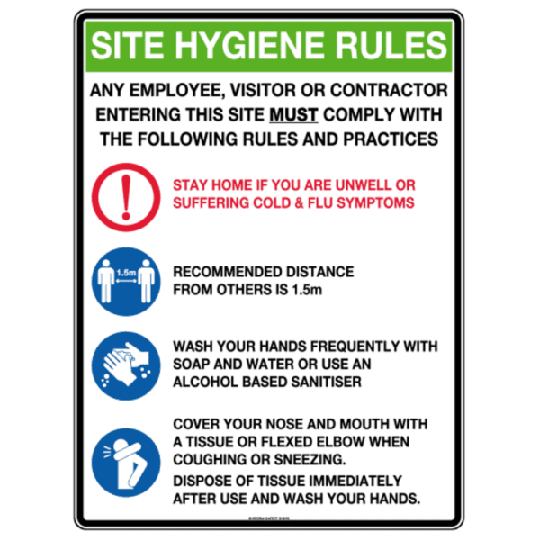 Poly Site Hygiene Rules Sign 30 x 22.5cm - Customers also search for: SIGNSHR Site Hygiene Rules Sign