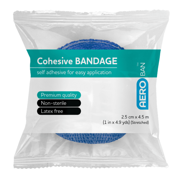 AEROBAN Blue Cohesive Bandage 2.5cm x 4.5M Wrap/12 - Customers also search for: CoWrap COB051 CoWrap Cohesive Bandage,E.Z. BAN ECB1581-BC E.Z. Ban Wrap Cohesive Elastic Bandage,2.5cm x 2 metres stretch to 4.5 metres,Blue,Each,E.Z. Ban ECB1581-B E.Z. Ban Wrap Cohesive Elastic Bandage,30 per Box,Trafalgar 21581B COBAN 25MMX2M COHESIVE BLUE,PP701 Ez Ban Cohesive Bandage White 2.5cmx4.5m Stretched