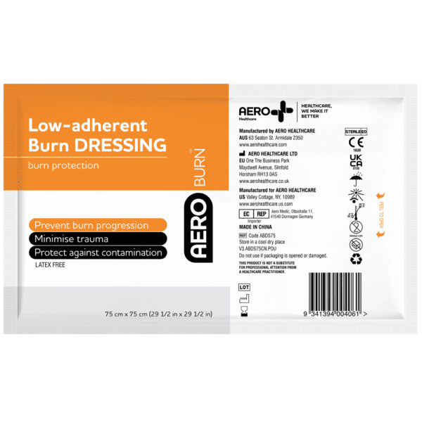 AEROBURN Low-Adherent Burn Dressing 75 x 75cm - Customers also search for: Livingstone LBS220X75 Livingstone Burn Sheet,70 Percent Viscose,30 Percent Polyester,220 x 75 cm,White,Sterile,Each,Mediam NAL004 Mediam 135 Low Adherent Dressing,Sentry BD001 Burns Dressing,Sentry BS220X70 Sentry Burn Sheet,220 x 75cm,Trafalgar 37375 BURNS STERILE DRESSING 70X220CM,2110 Burns Dressing - 70cm x220cm