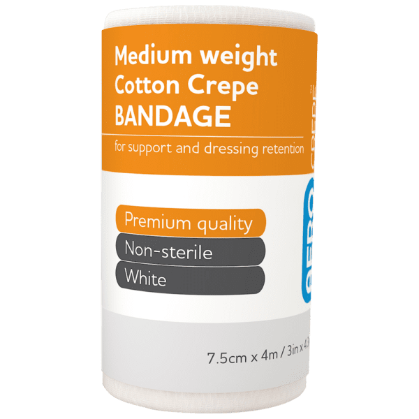 AEROCREPE Medium Cotton Crepe Bandage 7.5cm x 4M Wrap/12 - Customers also search for: baremedical 2309125 Bandage Crepe 10Cm X 1.5M Cotton White N/S Unstretched,Lymphlex LOR003 Lymphlex Short Stretch Compression Bandage,MEDICREPE ACC004 MEDICREPE Cotton Crepe Bandage  Unstretched,Sentry ACC001,Surviv-A-Wrap CRBW100S Surviv-a-wrap Crepe Bandage,Medium Weight,10cm x 4 metres,Wrinkled,12 per Pack,Surviv-A-Wrap CRBW100SL Surviv-a-wrap Crepe Bandage,Loose Roll Only,SURVIVAL CREPE Pressure bandage,medium weight,10cm x 1.8m unstretched,Trafalgar 856723 Medium Support Crepe Bandages - 10cm x 2m,Universal Choice CRBW100UB1L Universal Crepe Bandage,10cm x 1.8m Unstretched,4m Stretched,Loose,A37607 First Aiders Choice Fac Medium Support Crepe Bandage W10cm,21230 Crepe Medium 10cm x 2m,1060 Heavy Crepe Bandage -10cm x 1.5m,1085 Medium Crepe Bandage -10cm x 1.5m,12604213 Healband Crepe Bandage Medium Cotton,SB665 Surgical Basics Crepe Bandage 10cm X 1.6m,10301014 Crepe Bandage Medium 10cm