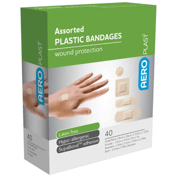 AEROPLAST Plastic Assorted Dressings Box/40 - Customers also search for: bandaid,Band - Aid 37206127,First Aid Only G155 3/4"x3" Plastic Bandages,100/box,Johnson & Johnson 3720612704 Bandaid Plst Strp 100,Medique 102133 3/4" x 3" Plastic Strip Bandages,Trafalgar 41007 ELASTOPLAST PLASTIC STRIPS PK100,P12 P12,Adhesive Plasters,Plastic,72 x 19mm,100pk,S646 Adhesive Strip Medical Rapaid,S628 Band Aid J3510 Adhesive Bandages Pkt 100,S632 L/Plast S72590-01 Plastic Strips Pkt 100,62610511 Healband Plastic Strips,72x20mm,50's,13010004 Bodichek Strips Plastic 72x20mm Sterile,SB874 Surgical Basics Plastic Strips 75 Per Pack,9300610000000 Fabric 24's,10201002 Plastic Dressing Strips 1.9cm x 7.2cm (100)