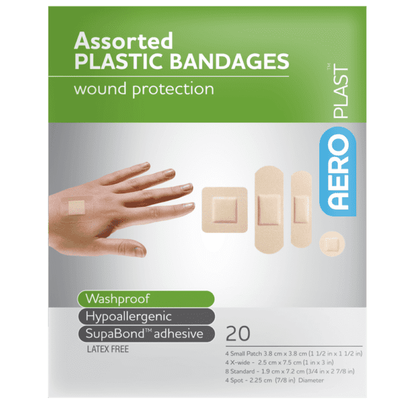 AEROPLAST Plastic Assorted Dressings Env/20 - Customers also search for: bandaid,Band - Aid 37206127,First Aid Only G155 3/4"x3" Plastic Bandages,100/box,Johnson & Johnson 3720612704 Bandaid Plst Strp 100,Medique 102133 3/4" x 3" Plastic Strip Bandages,Trafalgar 41007 ELASTOPLAST PLASTIC STRIPS PK100,P12 P12,Adhesive Plasters,Plastic,72 x 19mm,100pk,S646 Adhesive Strip Medical Rapaid,S628 Band Aid J3510 Adhesive Bandages Pkt 100,S632 L/Plast S72590-01 Plastic Strips Pkt 100,62610511 Healband Plastic Strips,72x20mm,50's,13010004 Bodichek Strips Plastic 72x20mm Sterile,SB874 Surgical Basics Plastic Strips 75 Per Pack,9300610000000 Fabric 24's,10201002 Plastic Dressing Strips 1.9cm x 7.2cm (100)