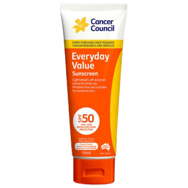 CANCER COUNCIL SPF50 Everyday Value Sunscreen Tube 110mL - Customers also search for: A50616 Ultra Protect SPF50+ Sunscreen Bundle,11502016 Hamilton Sunscreen 50+ 1L