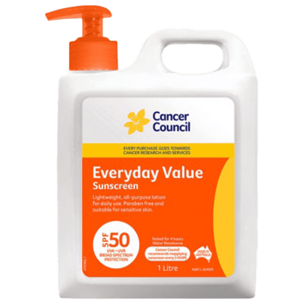 CANCER COUNCIL SPF50 Everyday Value Sunscreen Pump 1L - Customers also search for: A50616 Ultra Protect SPF50+ Sunscreen Bundle,11502016 Hamilton Sunscreen 50+ 1L