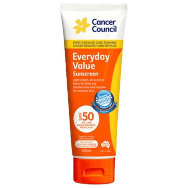 CANCER COUNCIL SPF50 Everyday Value Sunscreen Tube 250mL - Customers also search for: A50616 Ultra Protect SPF50+ Sunscreen Bundle,11502016 Hamilton Sunscreen 50+ 1L