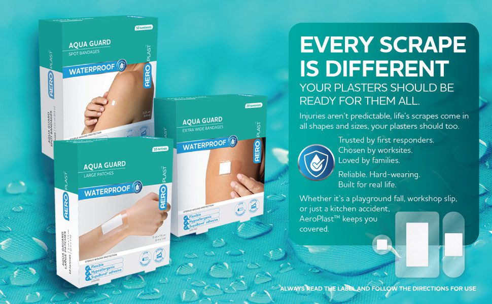 Every Scrape Is Different
Your Plasters Should Be Ready for Them All.
Injuries aren’t predictable, life’s scrapes come in all shapes and sizes, your plasters should too.
Trusted by first responders. Chosen by worksites. Loved by families.
Reliable. Hard-wearing. Built for real life.
Whether it’s a playground fall, workshop slip, or just a kitchen accident, AeroPlast™ keeps you covered.
ALWAYS READ THE LABEL AND FOLLOW THE DIRECTIONS FOR USE
